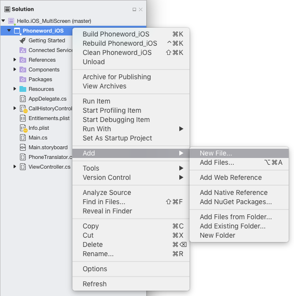 add reference to a project in c# visual studio for mac